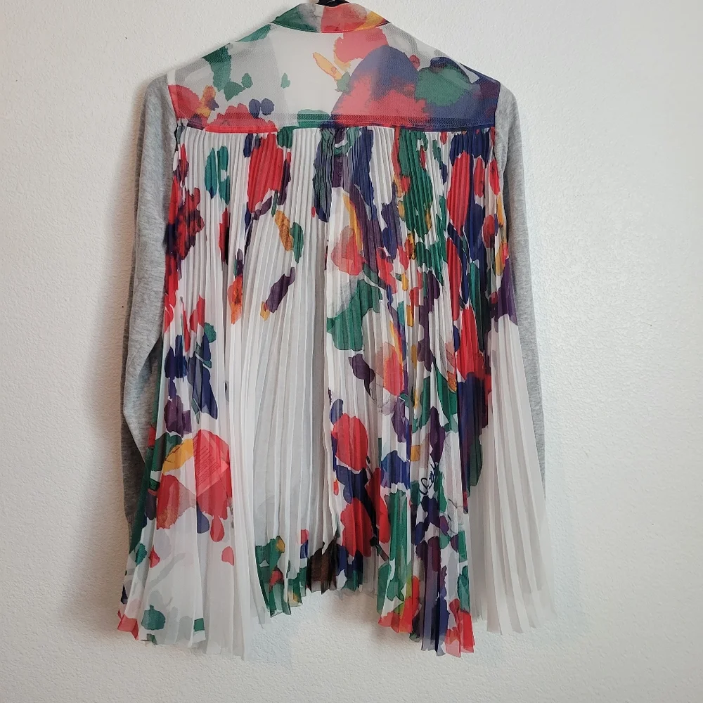 Sacai Designer Contrast Panel Pleated Flower Print Cardigan Size 2 - Picture 8 of 12